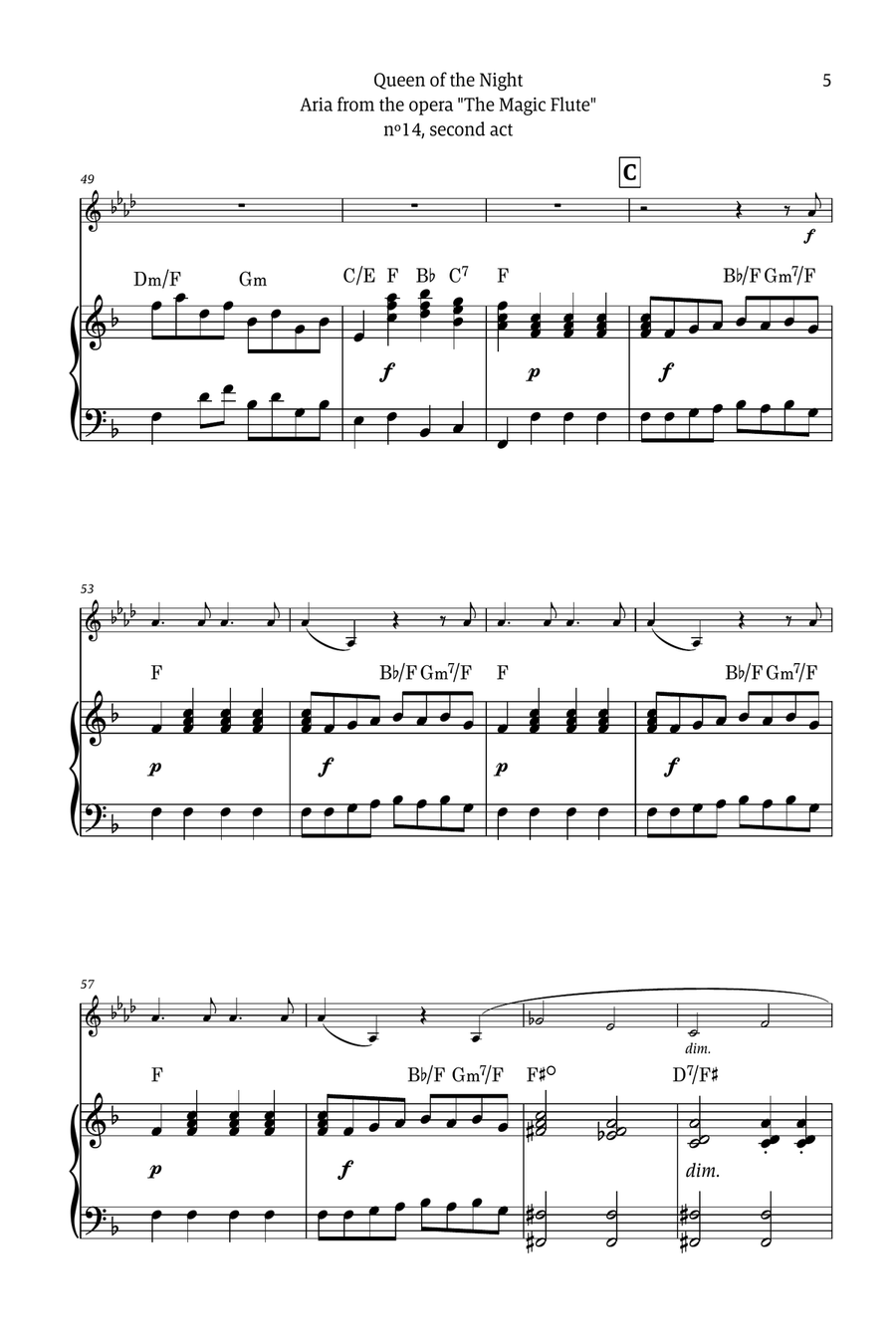 Queen of the Night - for solo clarinet in A (with piano and chords) Chamber Music scores gallery preview page 5