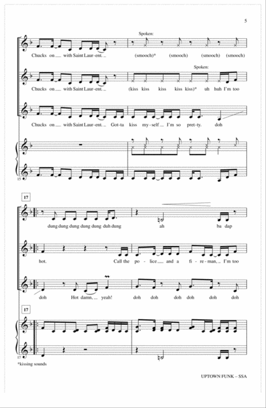 Uptown Funk (feat. Bruno Mars) (arr. Deke Sharon) SSA scores gallery preview page 4