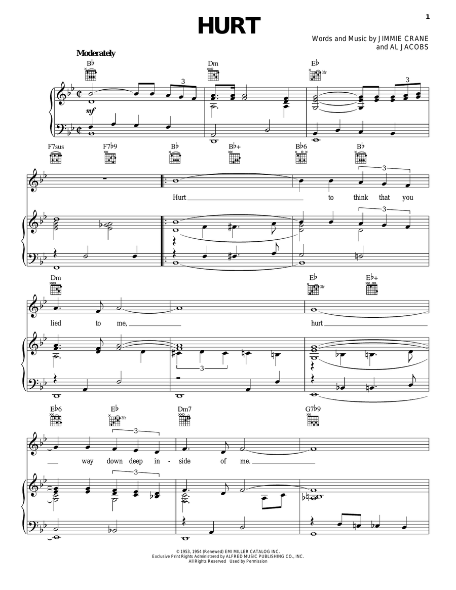 Hurt Hurt Piano, Vocal, Guitar scores gallery preview page 1