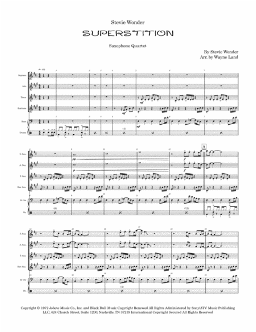 Superstition Saxophone Quartet scores gallery preview page 2