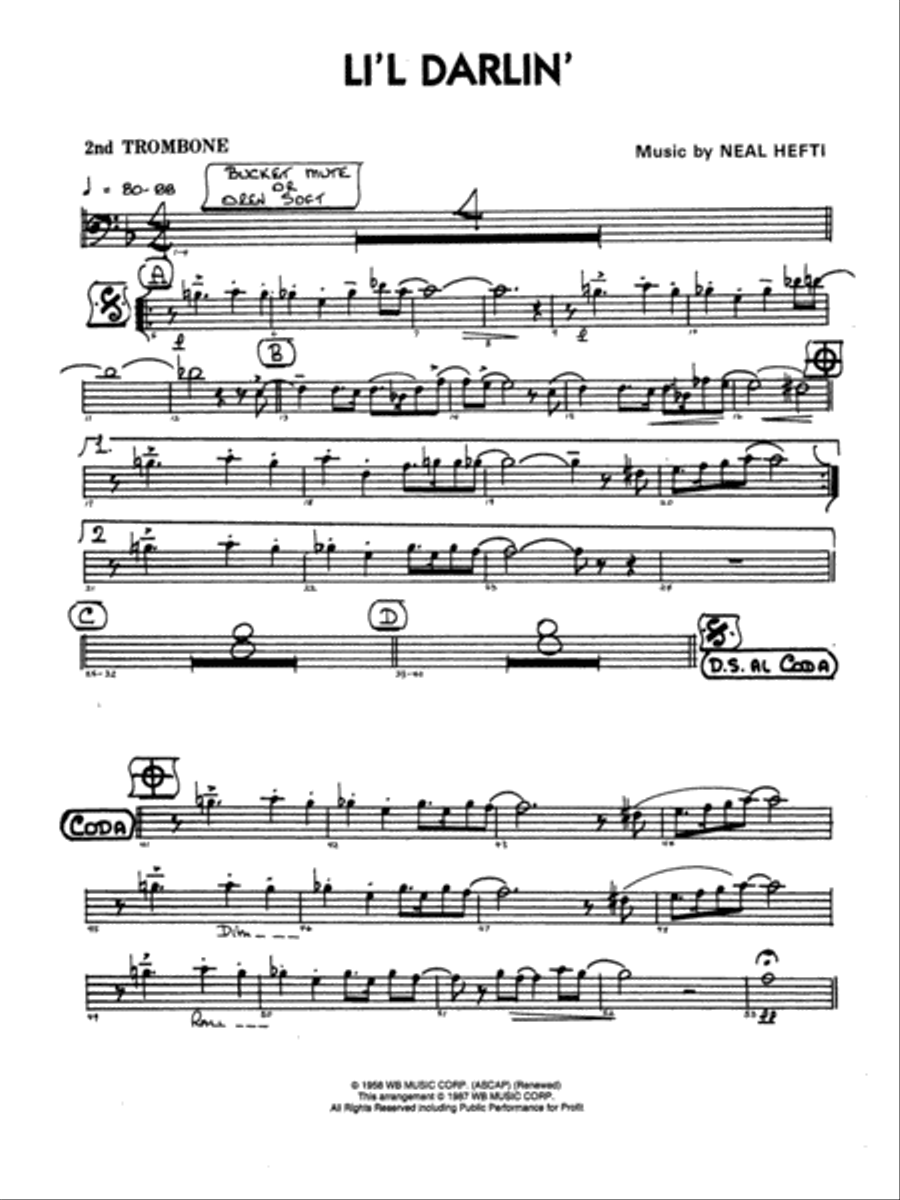 Li'l Darlin': 2nd Trombone Jazz Ensemble scores gallery preview page 1
