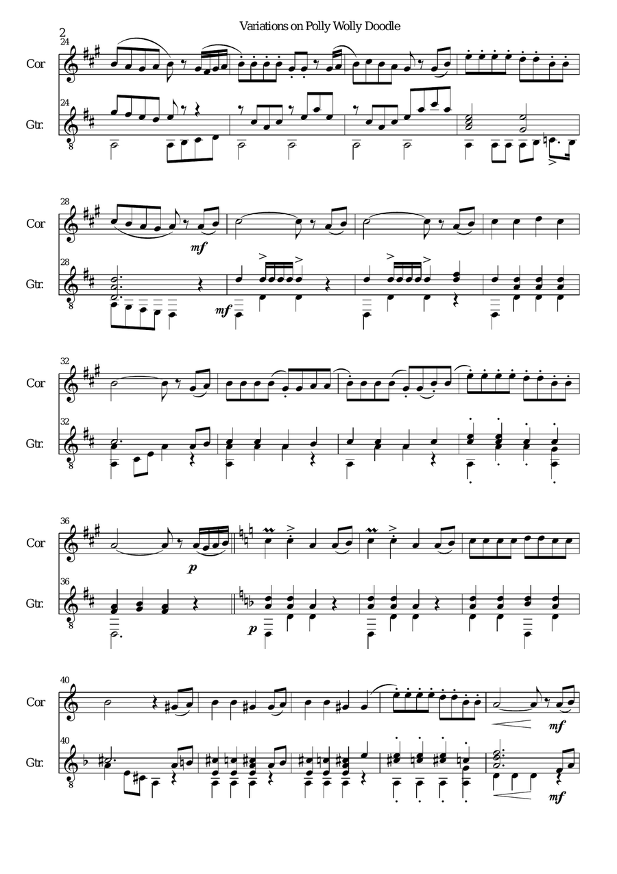 Variations on Polly Wolly Doodle for cor anglais and guitar English Horn scores gallery preview page 2