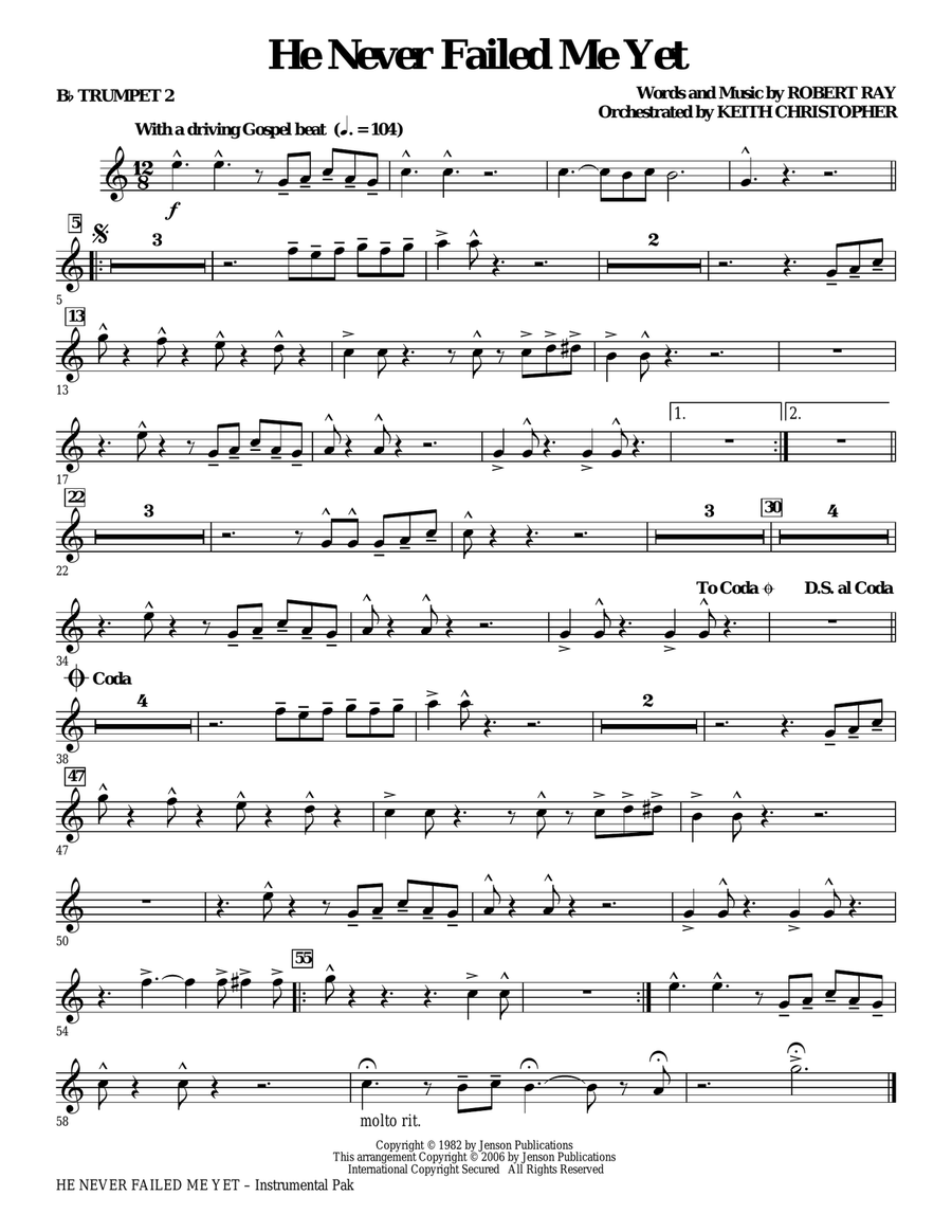 He Never Failed Me Yet (orch. Keith Christopher) - Bb Trumpet 2 Choir scores gallery preview page 1