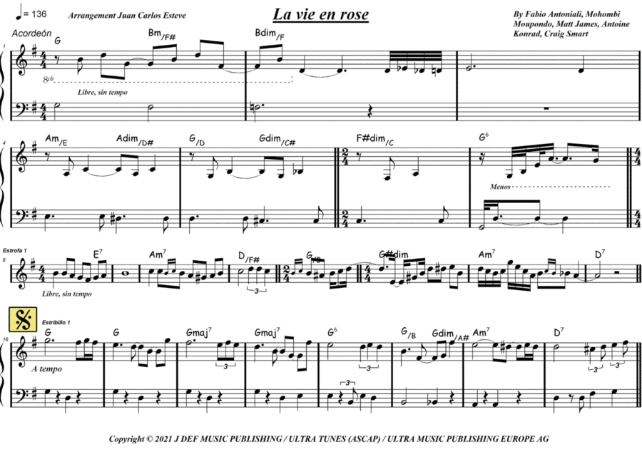 La Vie En Rose Accordion scores gallery preview page 1