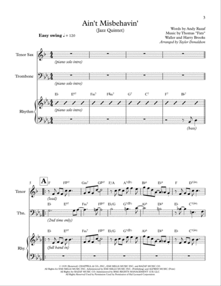 Ain't Misbehavin' Ain't Misbehavin' Jazz Ensemble scores gallery preview page 3