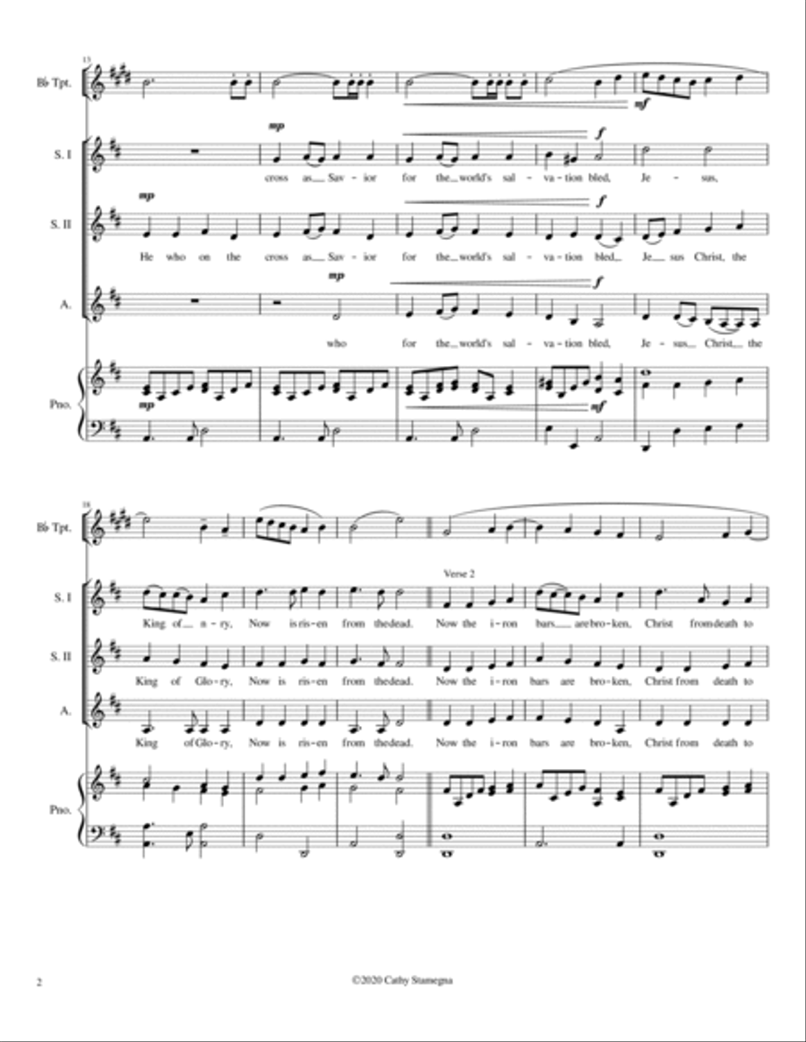 Alleluia! Alleluia! - (melody is Ode to Joy) - SSA Choir, Optional Bb Trumpet or C Instrument, Acc. SSA scores gallery preview page 3