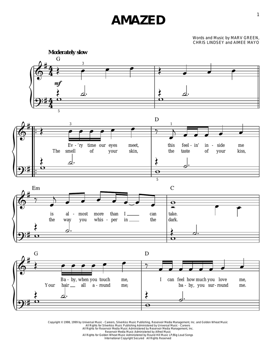 Amazed Easy Piano scores gallery preview page 1