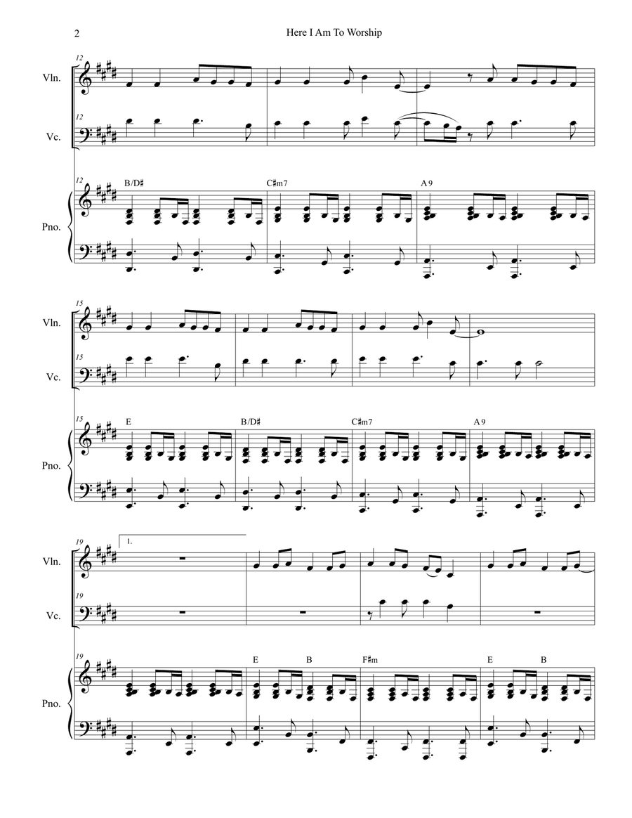 Here I Am To Worship Piano Trio scores gallery preview page 2