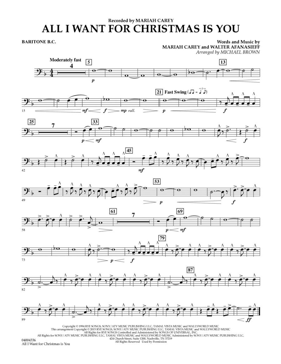 All I Want for Christmas Is You (arr. Michael Brown) - Baritone B.C. Baritone Horn BC scores gallery preview page 1