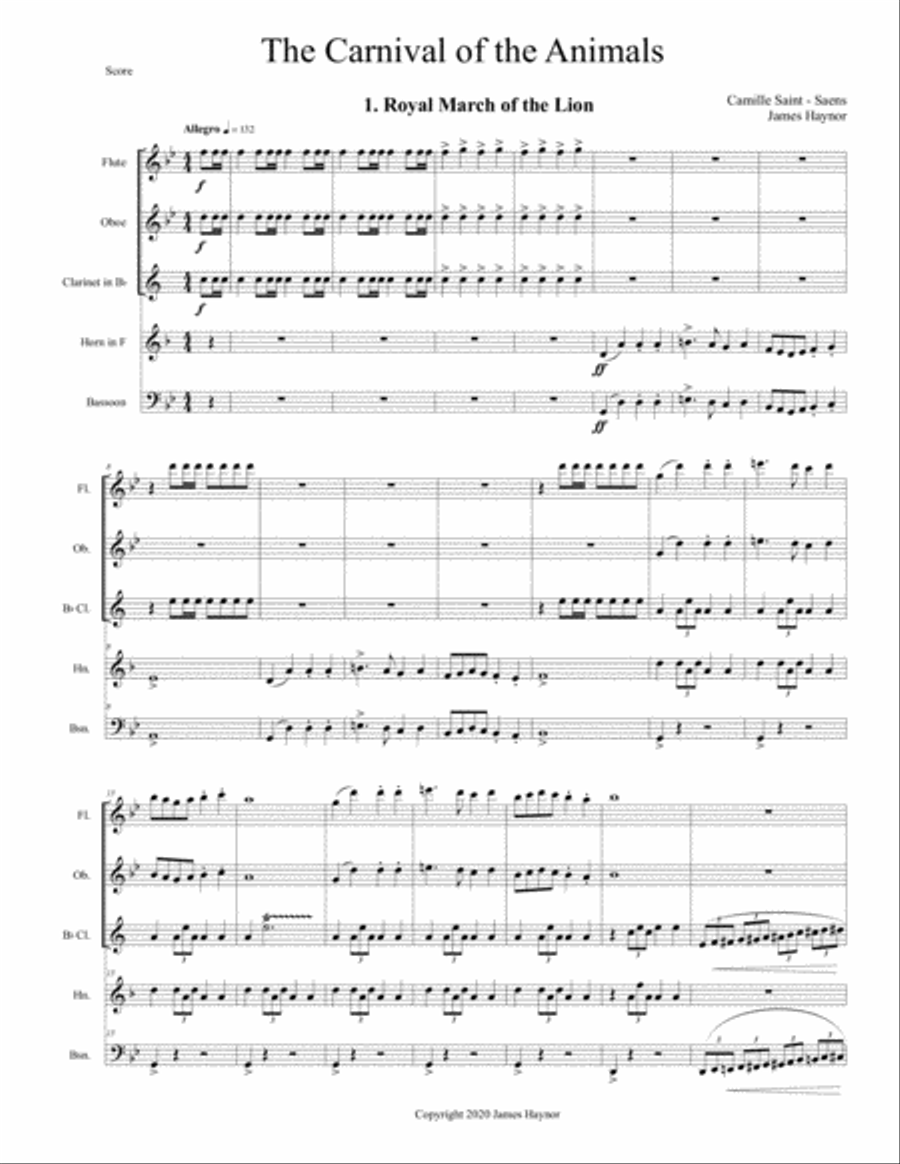 The Carnival of the Animals for Woodwind Quintet Woodwind Quintet scores gallery preview page 3