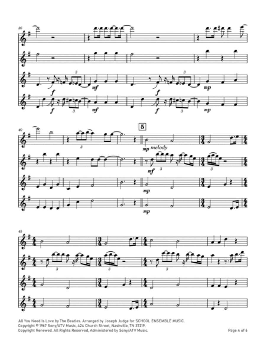 All You Need Is Love All You Need Is Love Clarinet Quartet scores gallery preview page 4