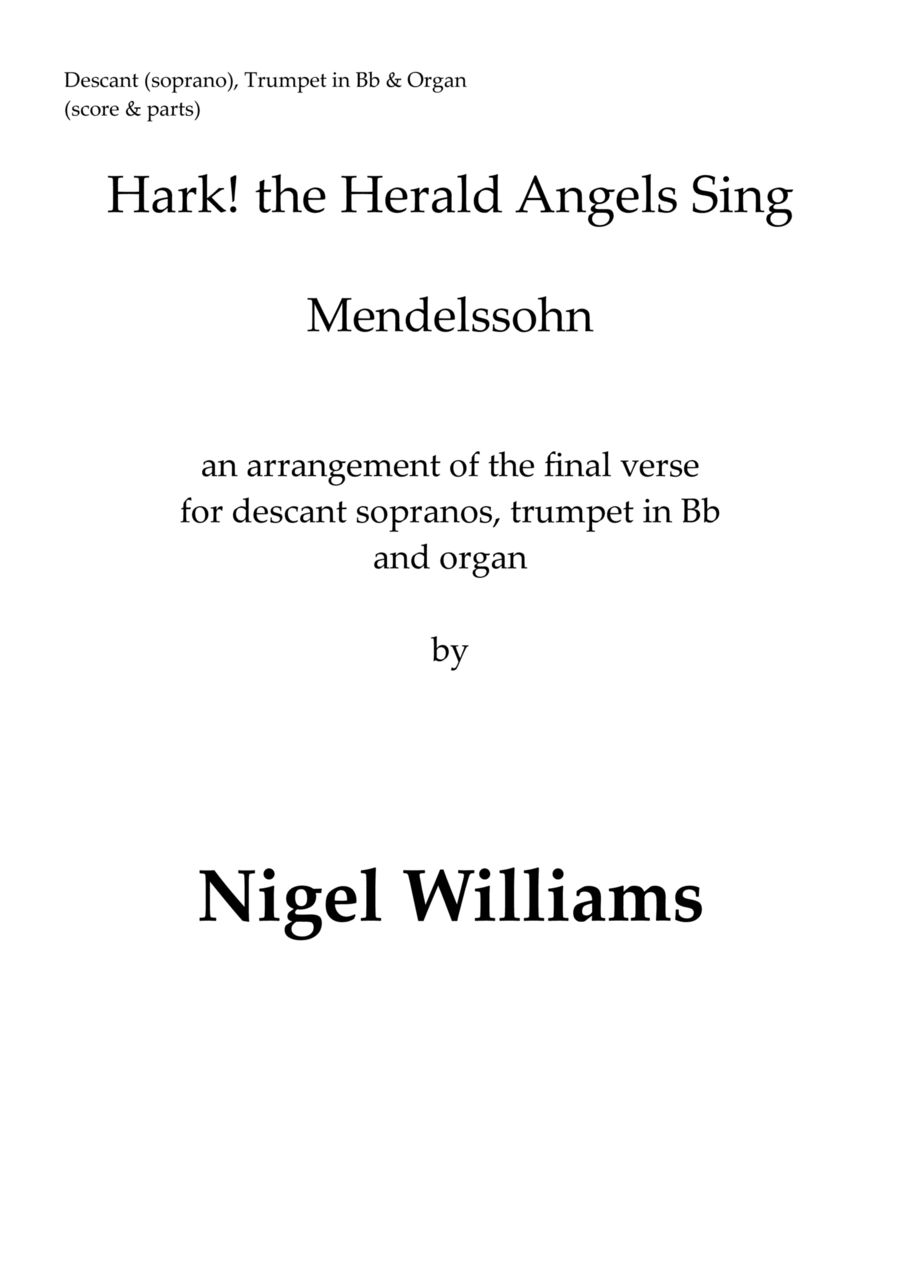 Hark! the Herald Angels Sing, (descant verse with trumpet & organ) Trumpet Duet scores gallery preview page 1