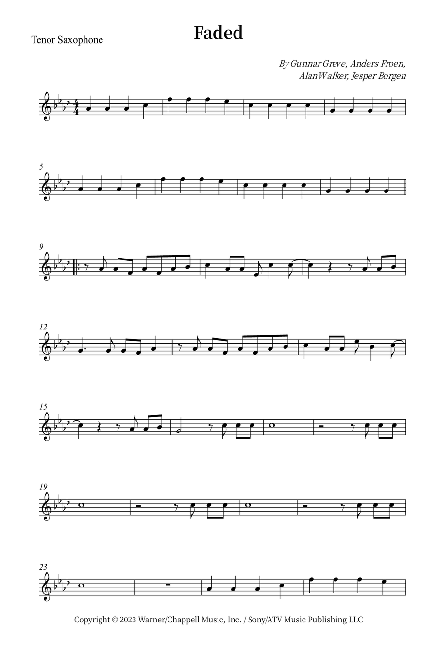 Faded Faded Tenor Saxophone scores gallery preview page 1