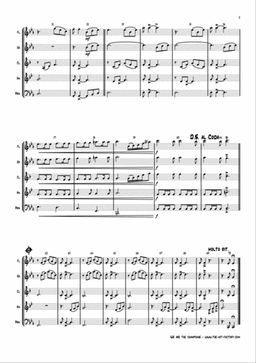 We Are The Champions Woodwind Quintet scores gallery preview page 3