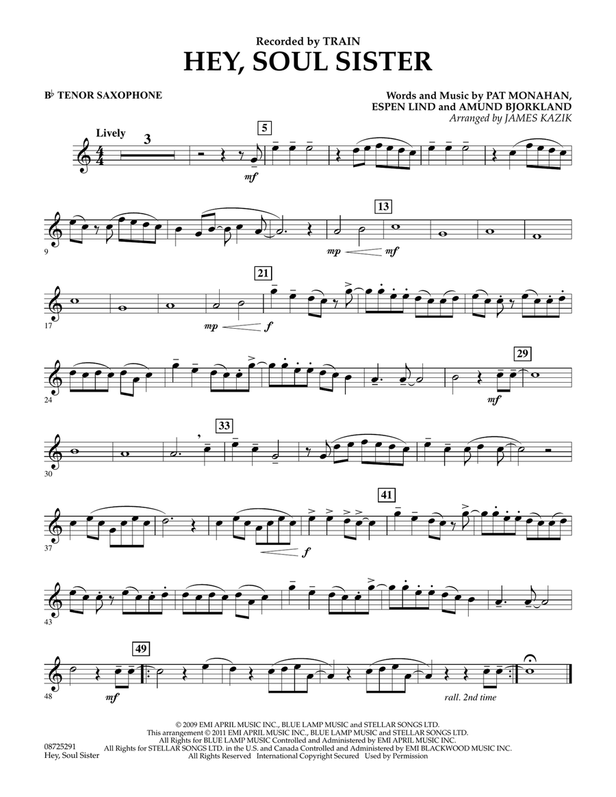 Hey, Soul Sister - Bb Tenor Saxophone Concert Band scores gallery preview page 1