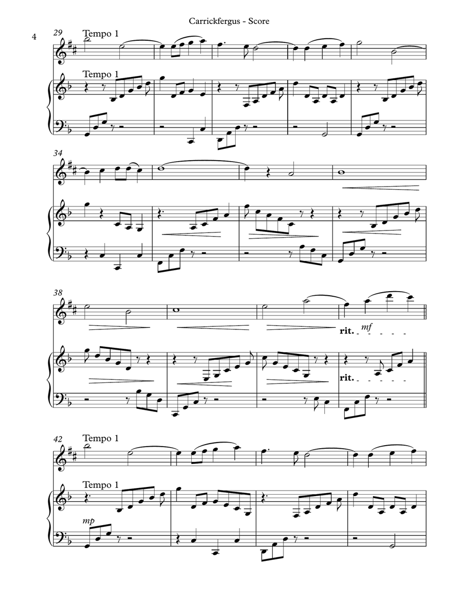 Carrickfergus Duet for Eb Alto Saxophone & Harp Alto Saxophone scores gallery preview page 4