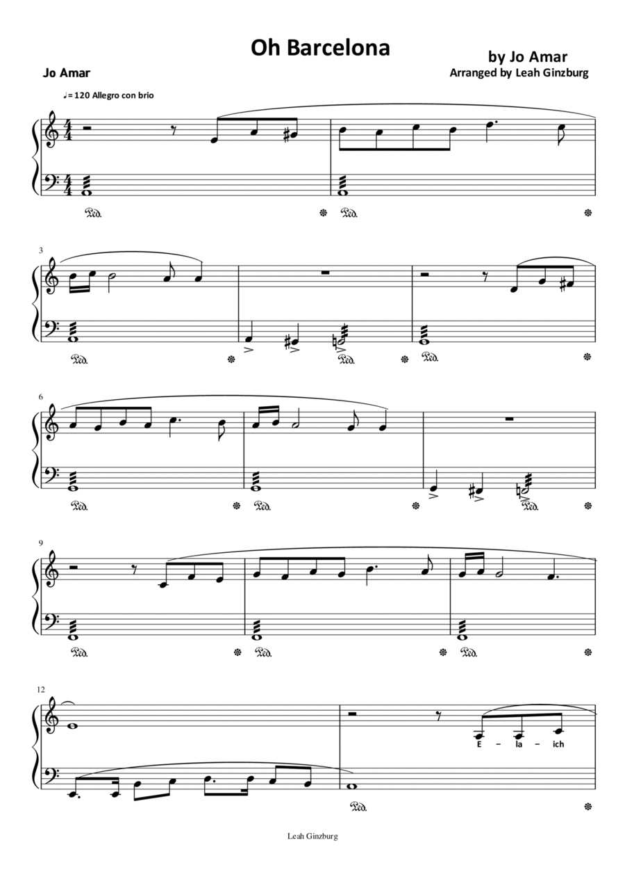 Oh Barcelona Oh Barcelona Piano, Vocal, Guitar scores gallery preview page 1