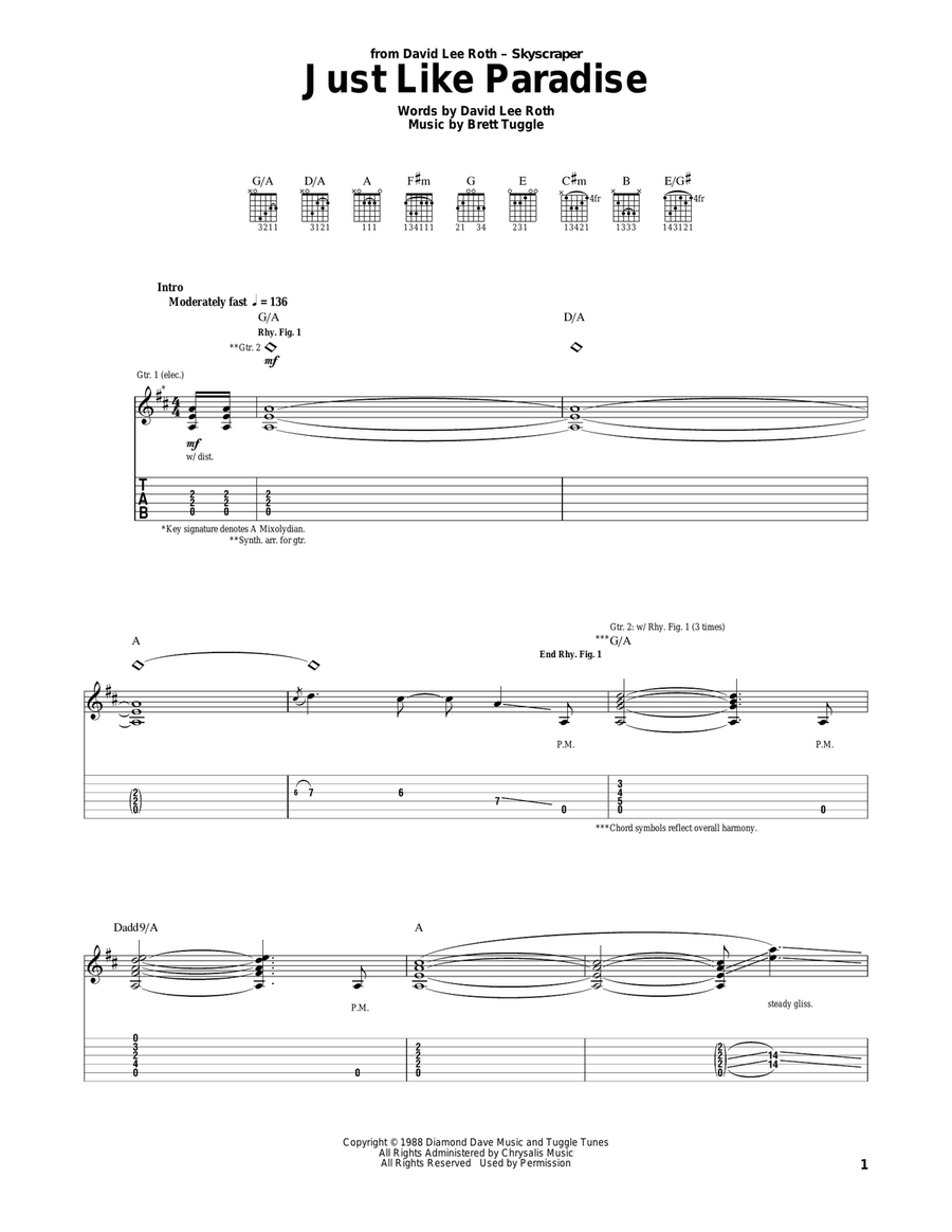 Just Like Paradise Acoustic Guitar scores gallery preview page 1
