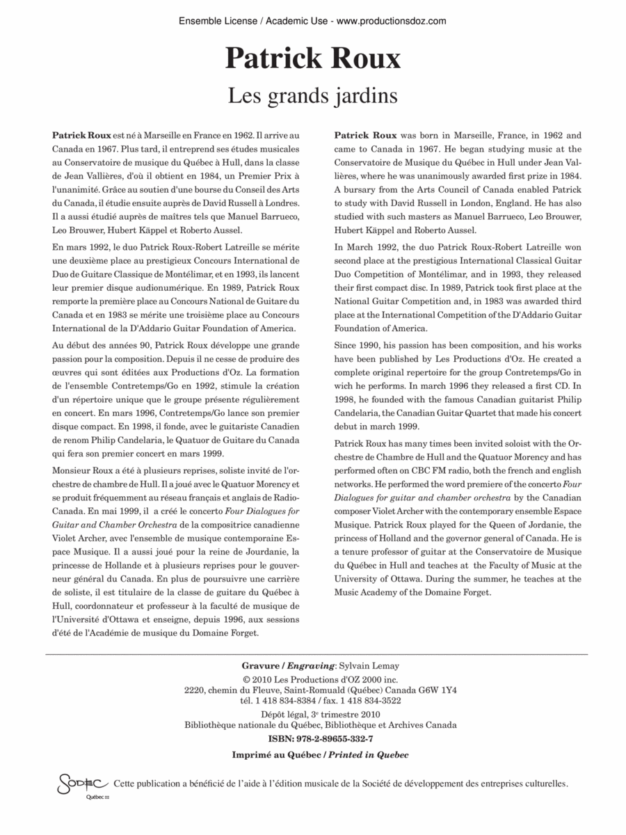 Scènes panoramiques - Les grands jardins Classical Guitar scores gallery preview page 1