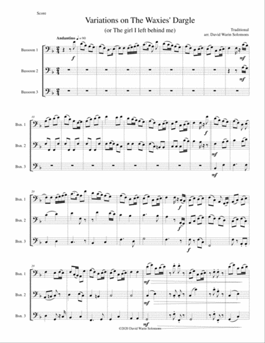Variations on The Waxie's Dargle (or The girl I left behind me) for bassoon trio Woodwind Trio scores gallery preview page 1