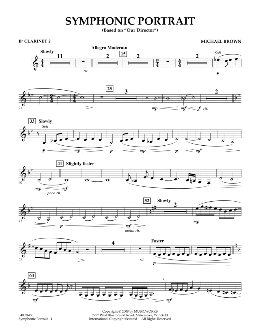 Symphonic Portrait (based on Our Director) - Bb Clarinet 2 B-Flat Clarinet scores gallery preview page 1