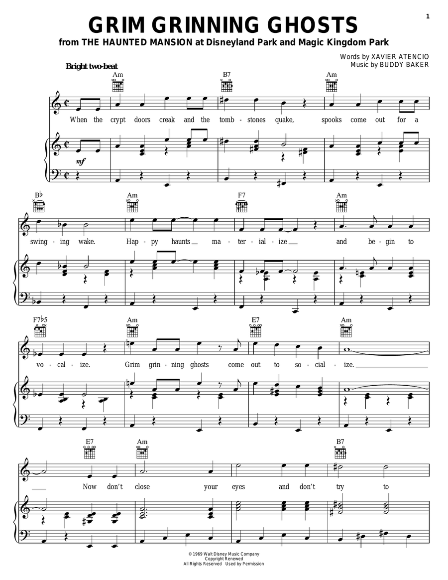 Grim Grinning Ghosts Grim Grinning Ghosts Piano, Vocal, Guitar scores gallery preview page 1