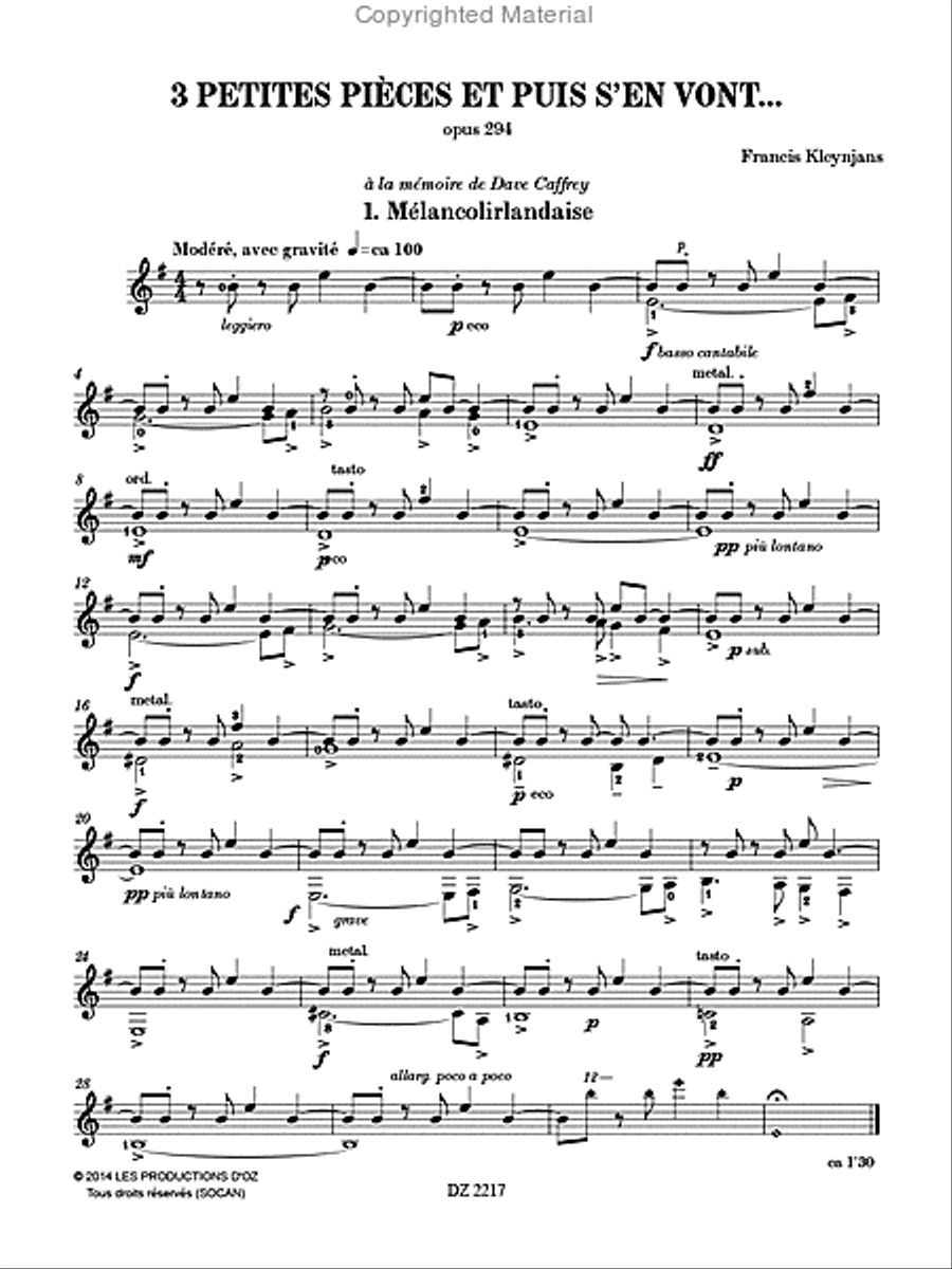 3 petites pièces et puis s’en vont... opus 294 Classical Guitar scores gallery preview page 2