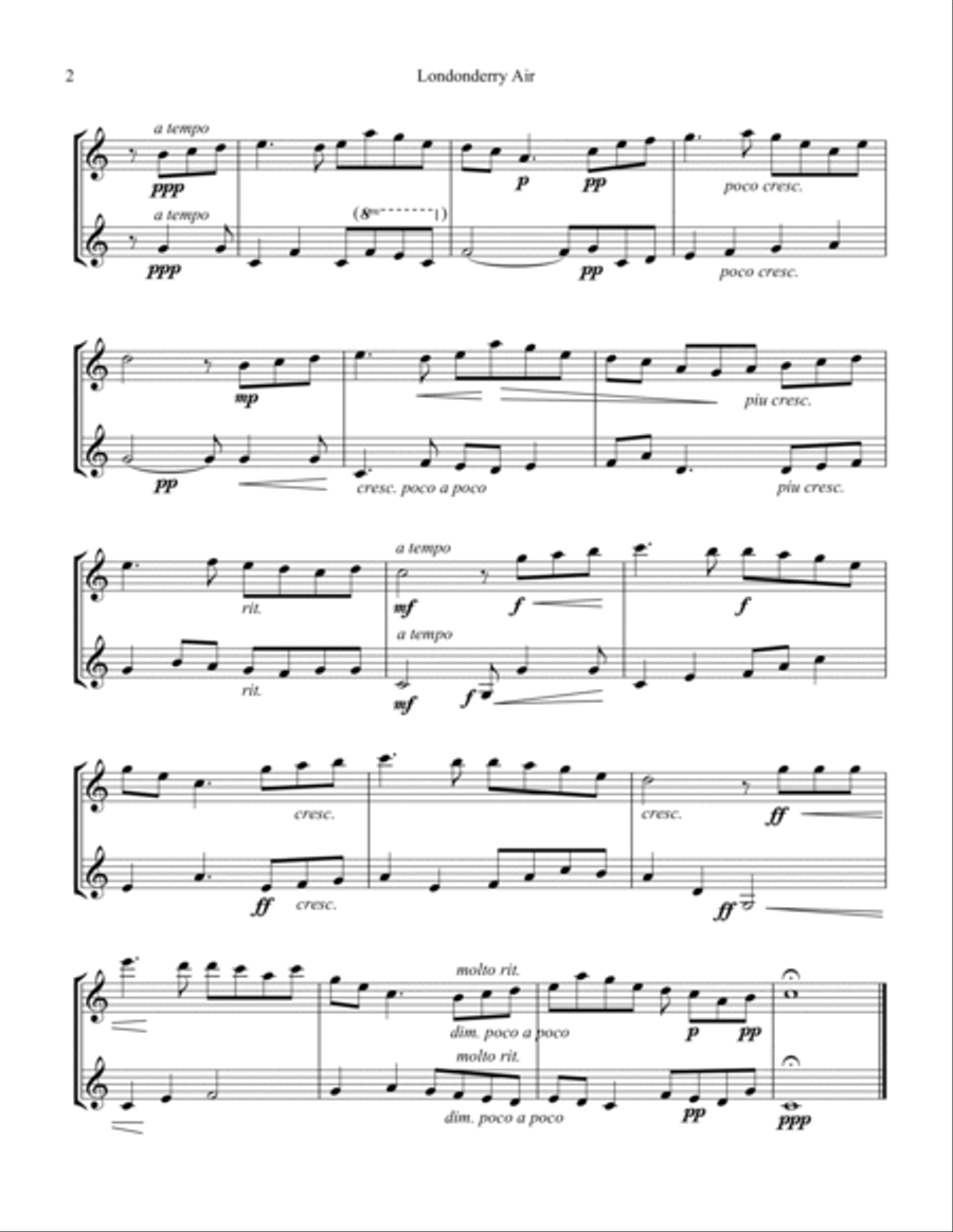 Londonderry Air for clarinet and bass clarinet duet Clarinet Duet scores gallery preview page 2