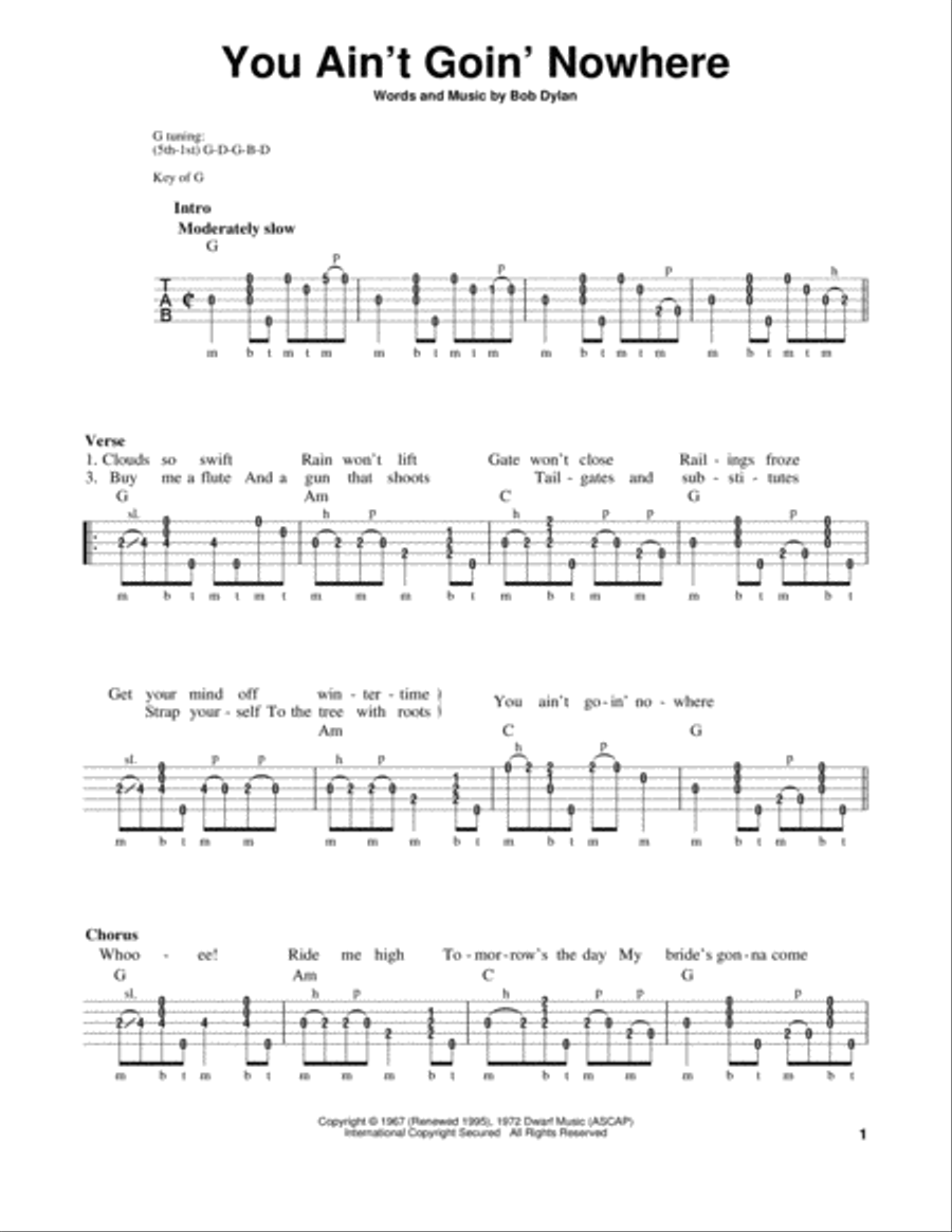 You Ain't Goin' Nowhere Banjo scores gallery preview page 1