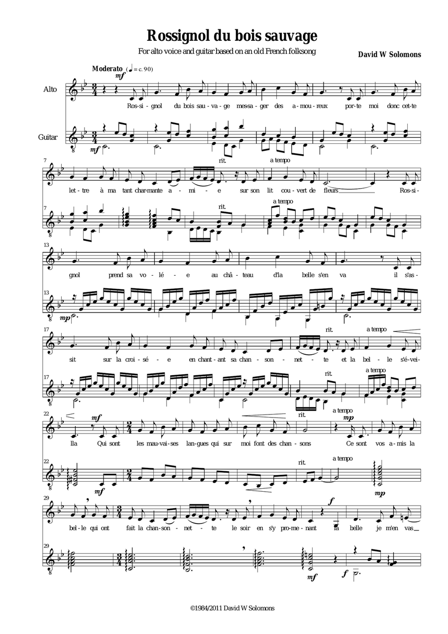 Rossignol du bois sauvage for alto and guitar Rossignol du bois sauvage for alto and guitar Vocal Duet scores gallery preview page 1