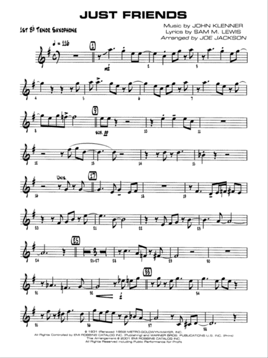 Just Friends: B-flat Tenor Saxophone Jazz Ensemble scores gallery preview page 1