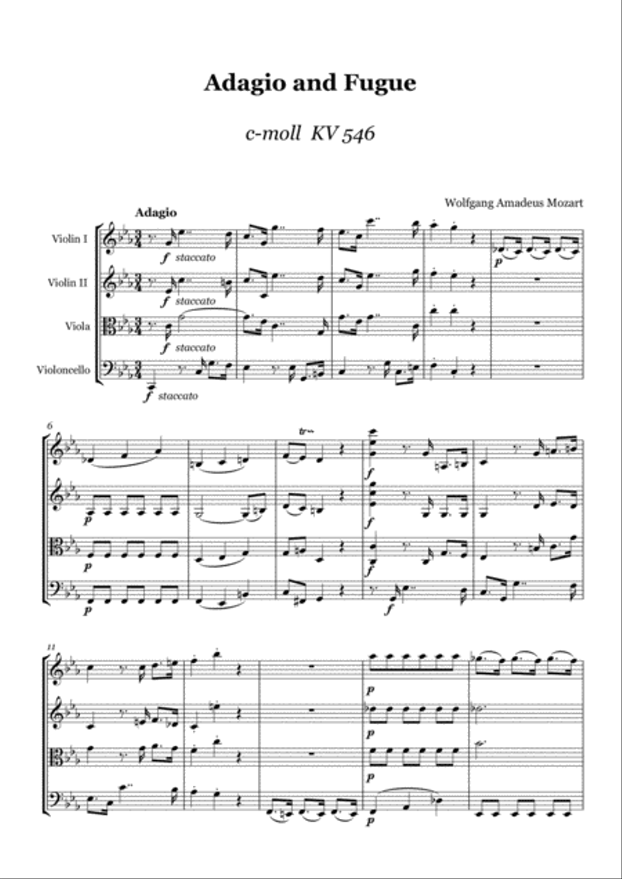 W. A. Mozart - Adagio and Fugue c-moll KV 546 for Strings - score and parts image number null