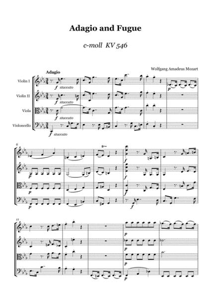 W. A. Mozart - Adagio and Fugue c-moll KV 546 for Strings - score and parts  Digital Sheet Music