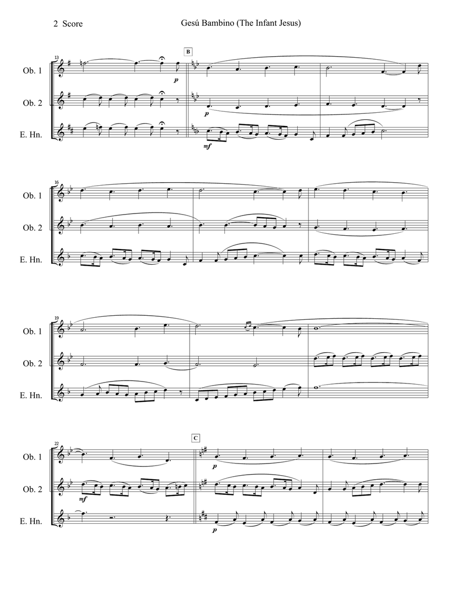 Gesu Bambino (Infant Jesus) for Oboe and English Horn Trio Woodwind Trio scores gallery preview page 3