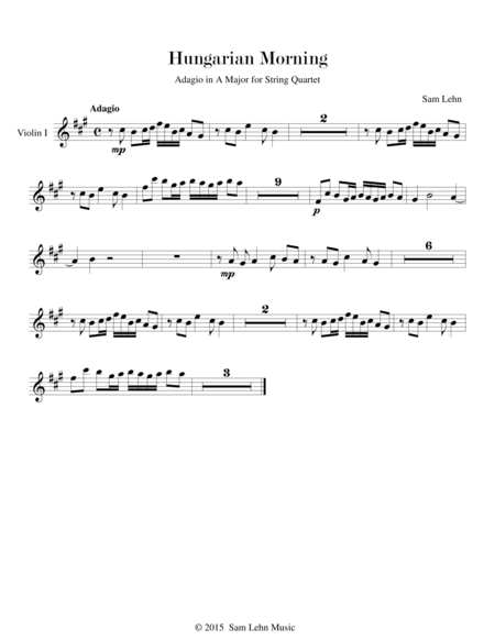 Hungarian Morning - Violin I part (Adagio in A Major for String Quartet)