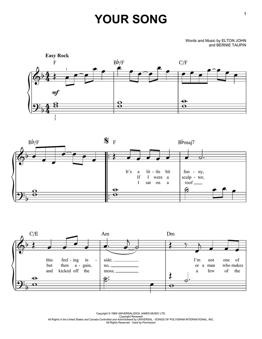 Your Song Easy Piano scores gallery preview page 1