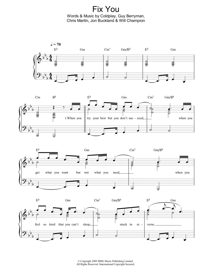 Fix You Easy Piano scores gallery preview page 1