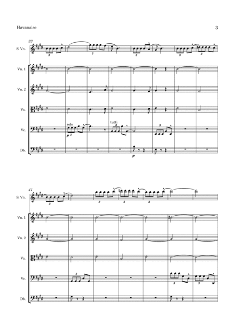 Saint-Saens Havanaise for Solo Violin and String Orchestra String Orchestra scores gallery preview page 4