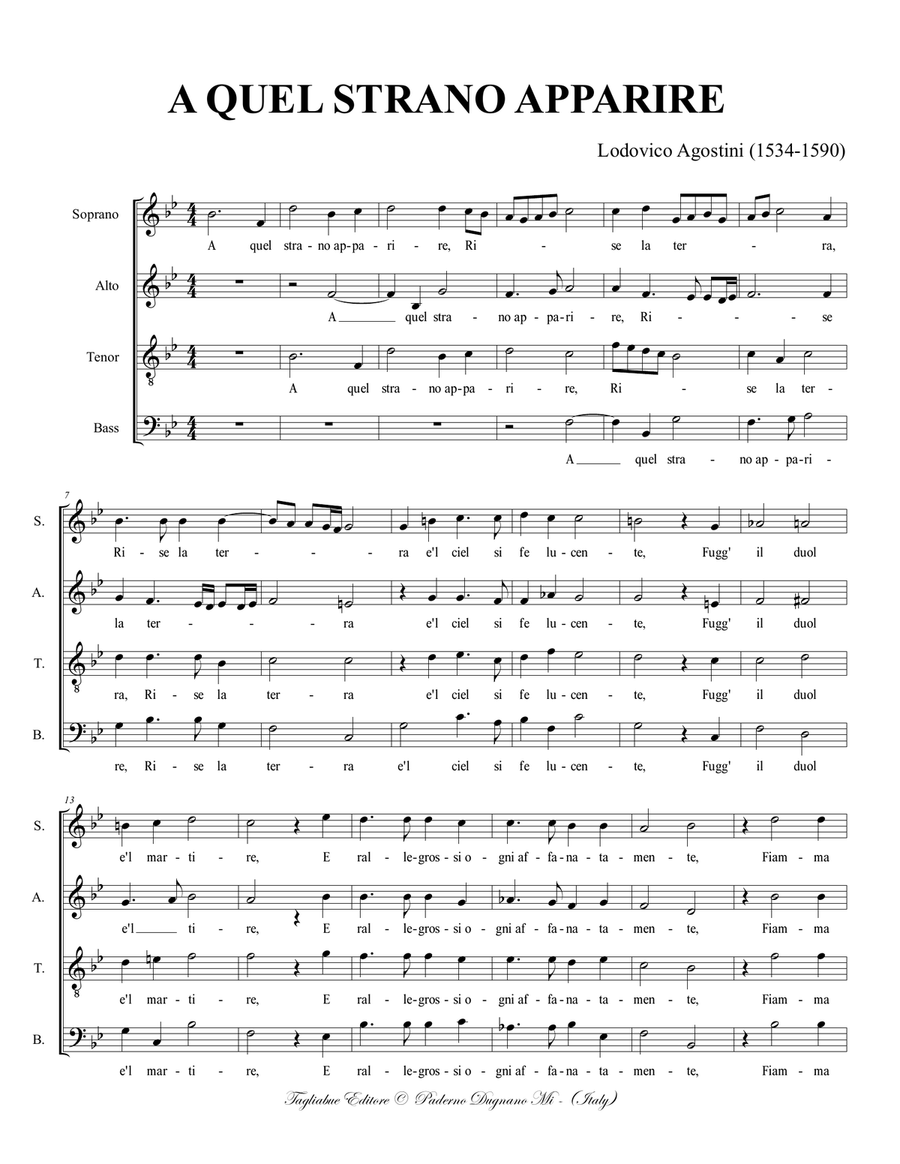 A QUEL STRANO APPARIRE - L. Agostini - For SATB Choir 4-Part scores gallery preview page 2