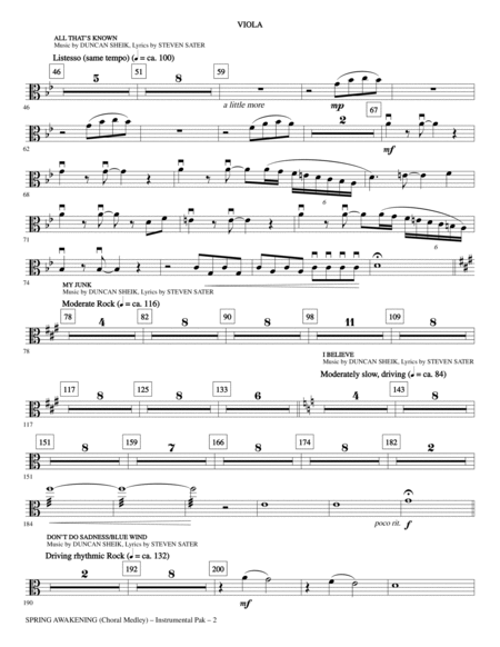 Spring Awakening (Choral Medley) - Viola