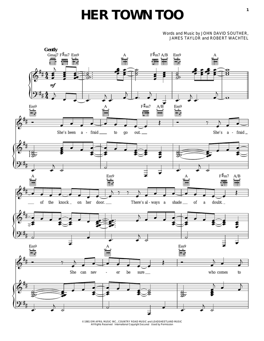 Her Town Too Piano, Vocal, Guitar scores gallery preview page 1