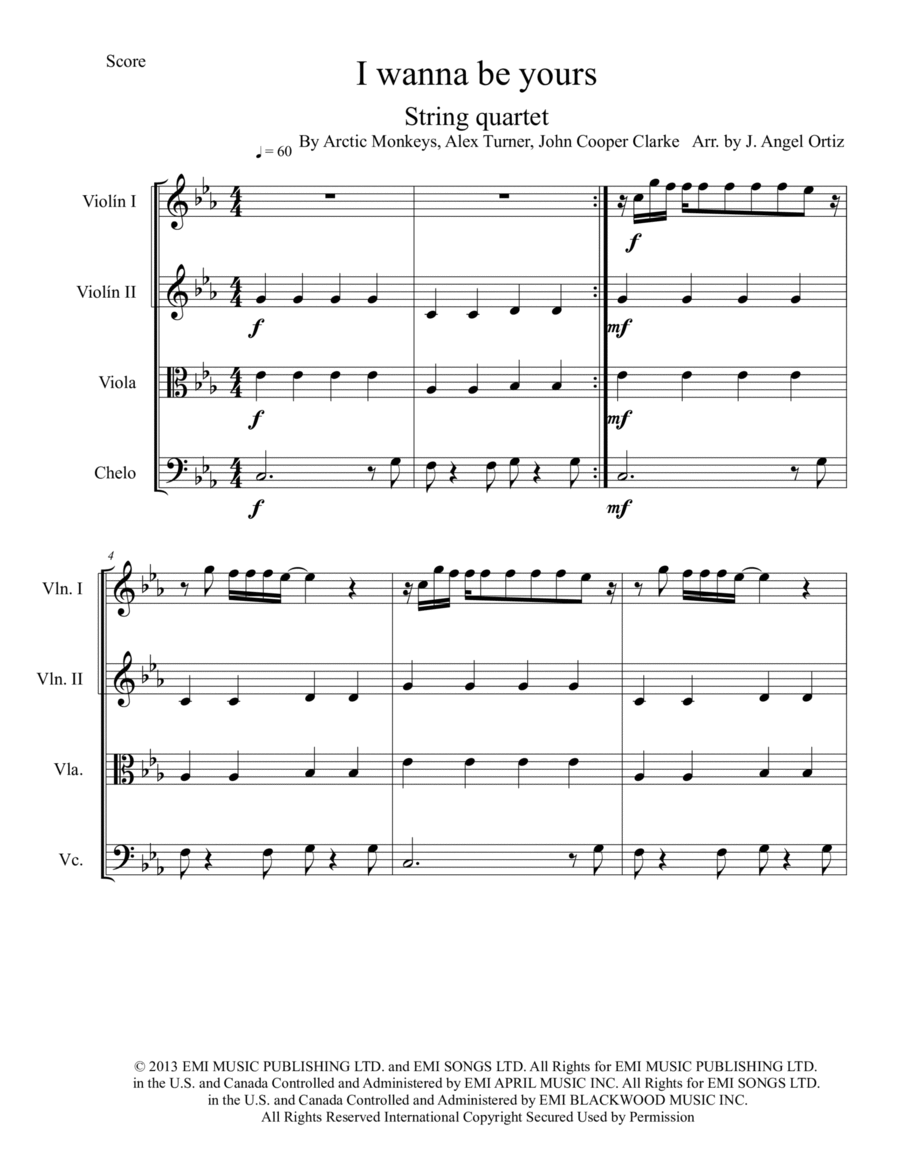 I Wanna Be Yours String Quartet scores gallery preview page 1