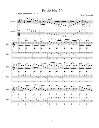Etude No.20 For Guitar by Neal Fitzpatrick-Tablature Edition