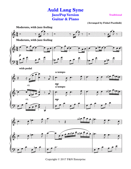 "Auld Lang Syne"-Piano Background for Guitar and Piano image number null