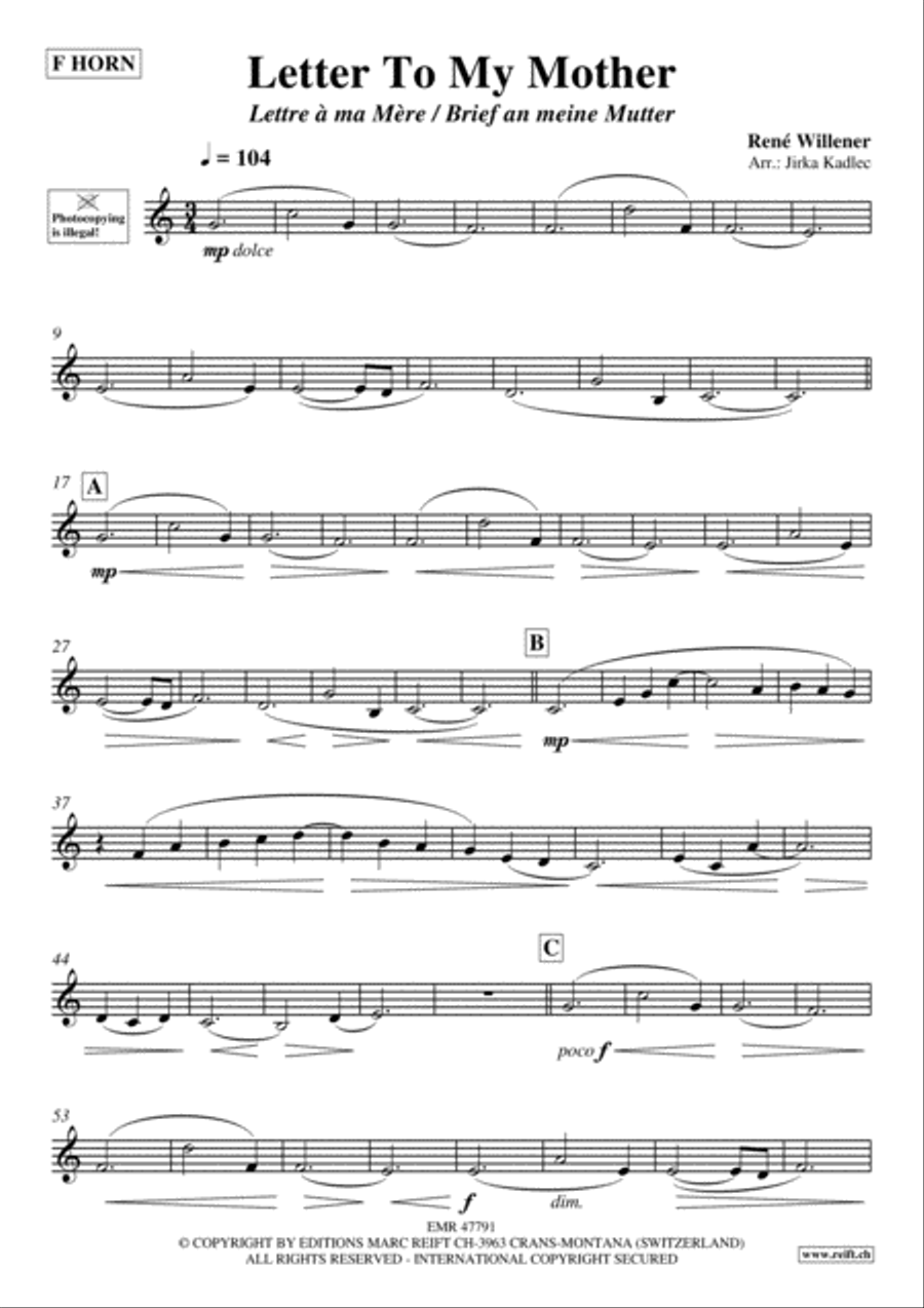 Letter To My Mother Horn scores gallery preview page 3