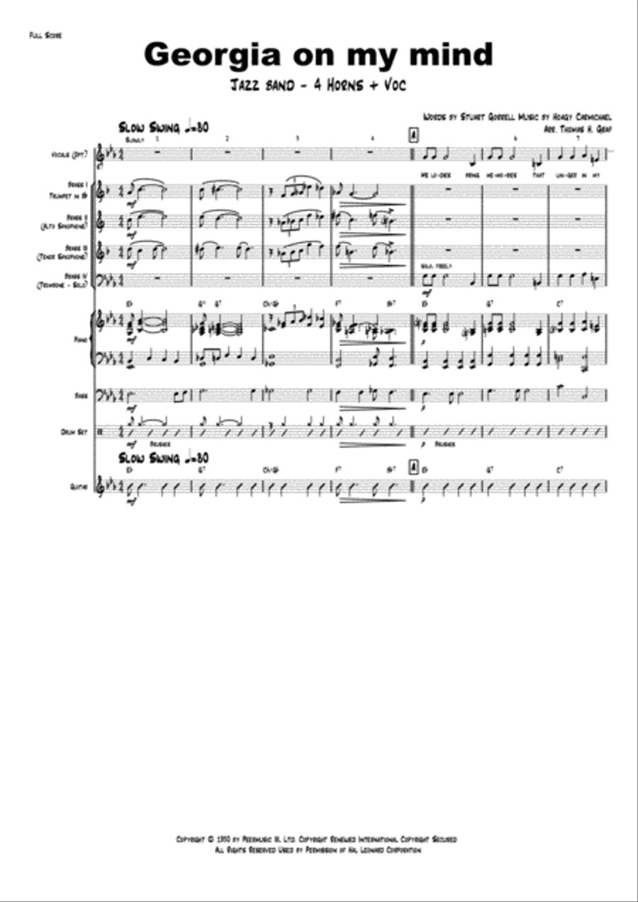Georgia On My Mind Tenor Saxophone scores gallery preview page 1