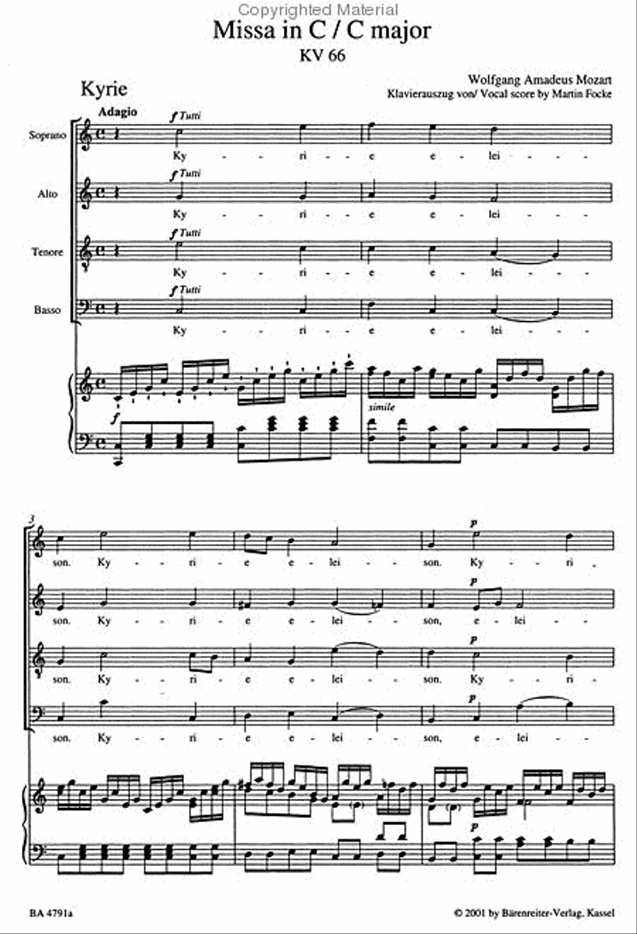 Missa C major, KV 66 'Dominicus Mass' 4-Part scores gallery preview page 3