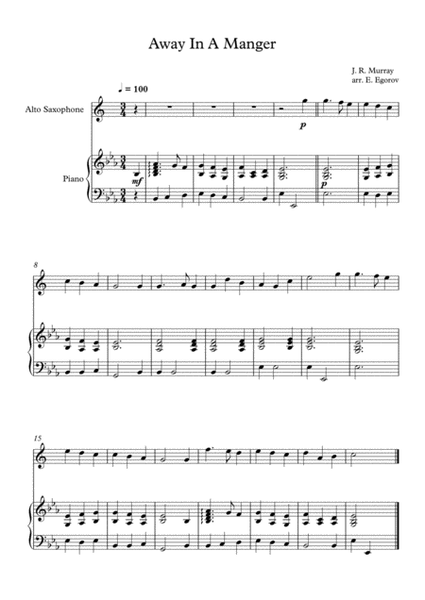 Away In A Manger, James Ramsey Murray, For Alto Saxophone & Piano image number null