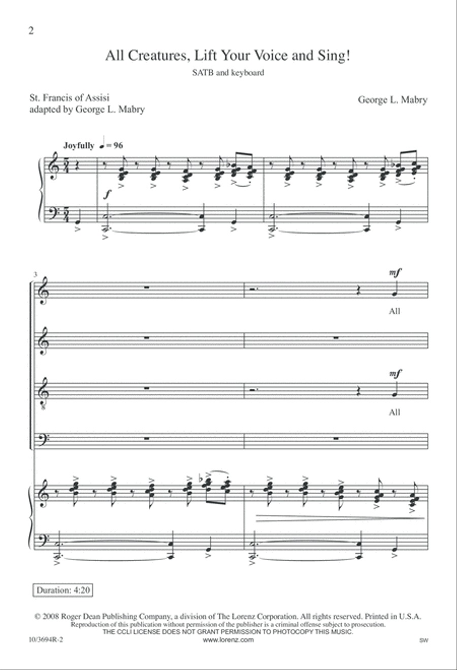 All Creatures, Lift Your Voice and Sing! 4-Part scores gallery preview page 2