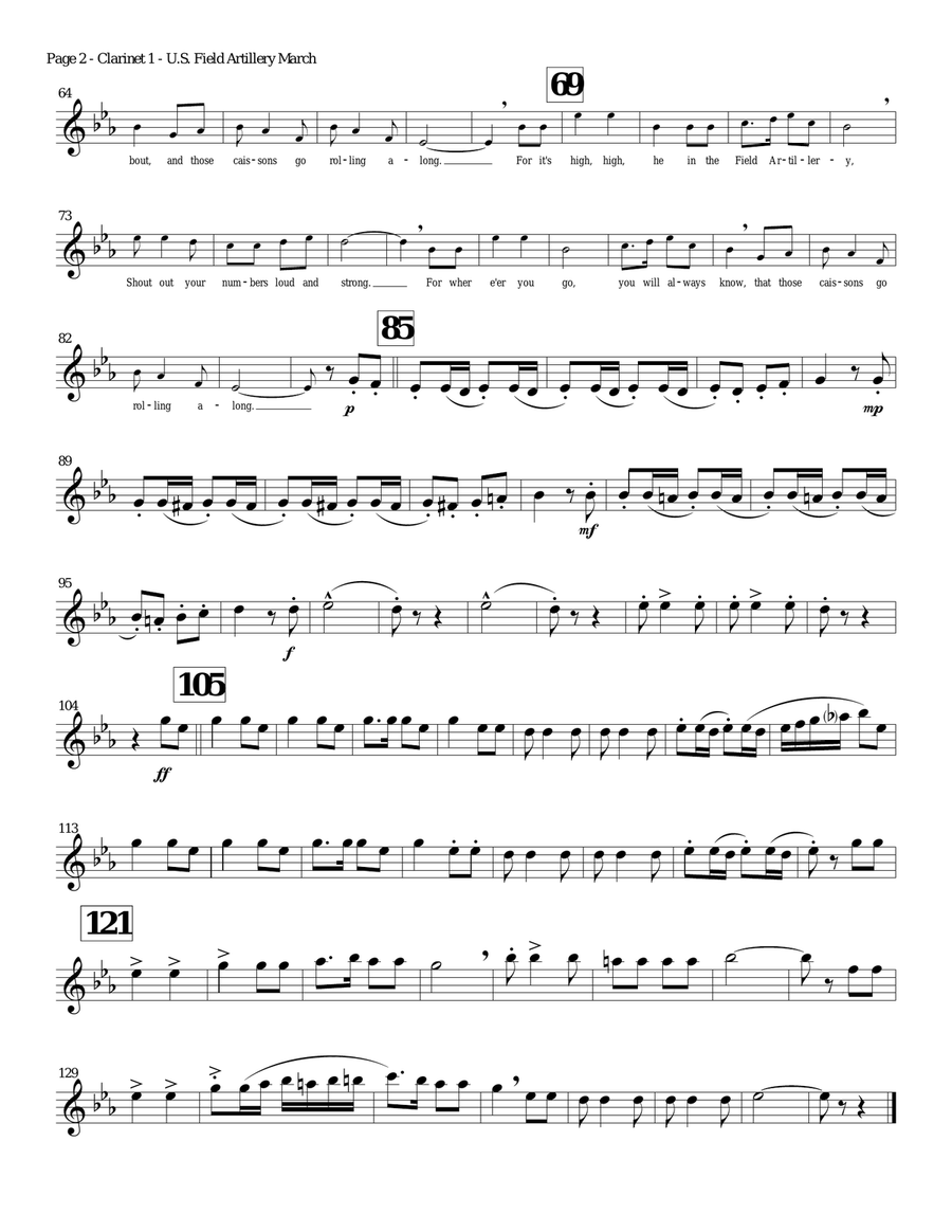 U.S. FIELD ARTILLERY MARCH (The US Army Song) - concert band - score, parts, & license to photocopy image number null